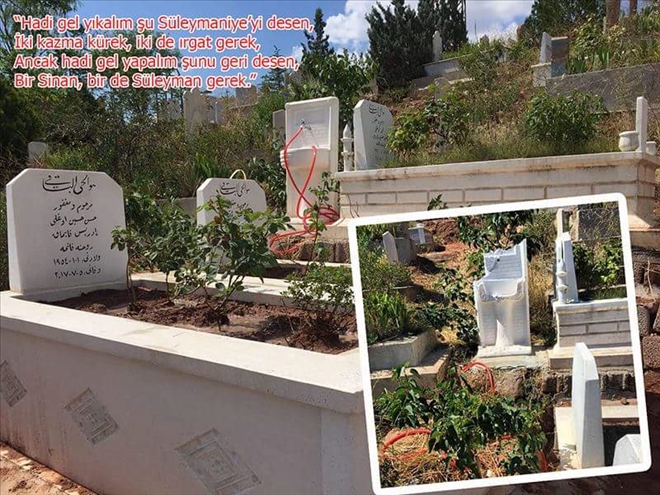 Mezarlıkta yapılan hayratı yıktılar