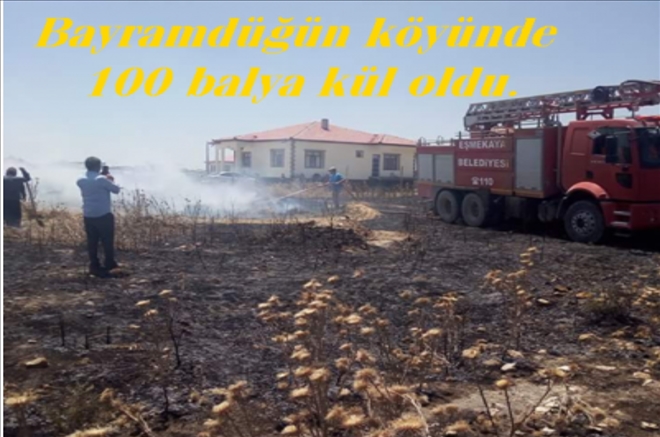 100 saman balyası yanarak kül oldu