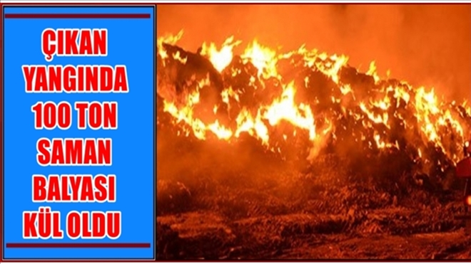 Yangında 100 ton saman balyası yandı