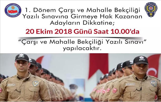 Çarşı ve Mahalle Bekçiliği Yazılı Sınavı Hakkında Duyuru  