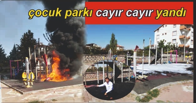 Çocuk parkı alev alev yandı