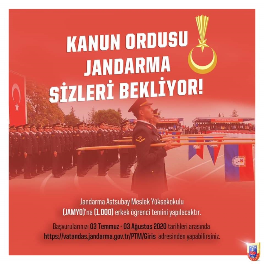 ‪Jandarma Astsubay Meslek Yüksekokuluna 1.000 erkek öğrenci alımı yapılacak