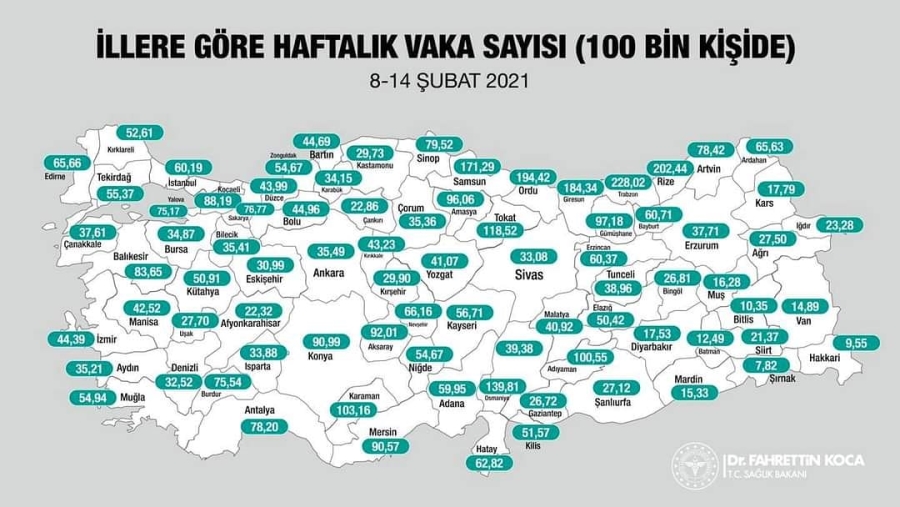 İllere göre haftalık koronavirüs vaka sayıları açıklandı