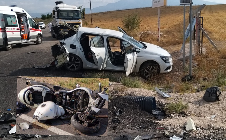Feci kaza:Motosiklet otomobile çarptı:1 ölü 5 yaralı