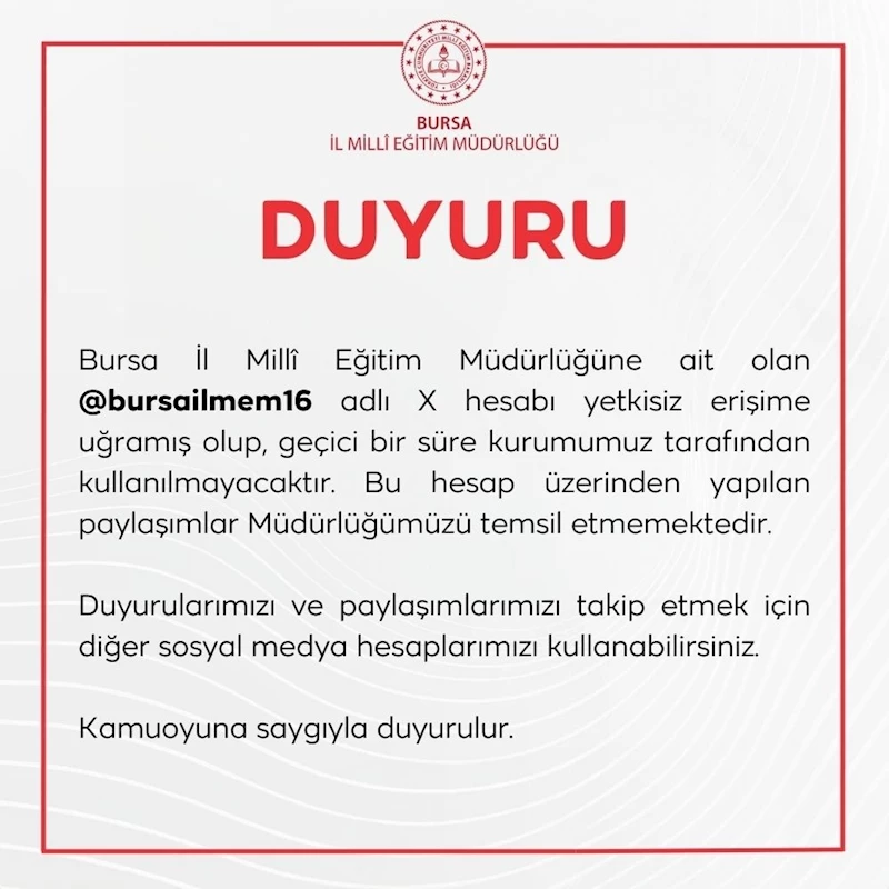 Bursa İl Milli Eğitim Müdürlüğünün X hesabı hacklendi