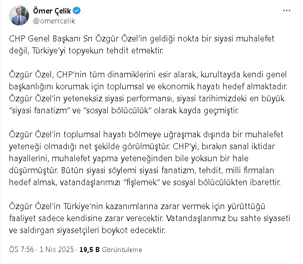 Sözcü Çelik: Vatandaşlarımız bu sahte siyaseti ve saldırgan siyasetçileri boykot edecektir