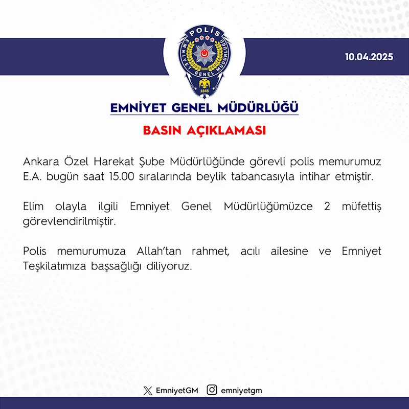 Polis memuru beylik tabancasıyla yaşamına son verdi