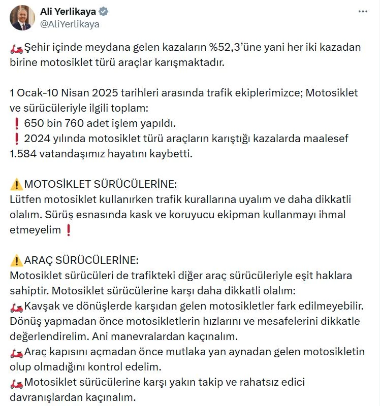 Bakan Yerikaya: 1 haftada 497 bin araca/sürücüye işlem yapıldı