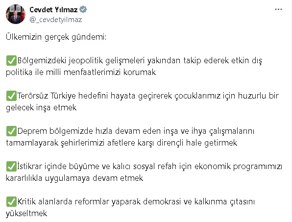 Cevdet Yılmaz: Ülkemizin gerçek gündemi etkin dış politika ile milli menfaatlerimizi korumak