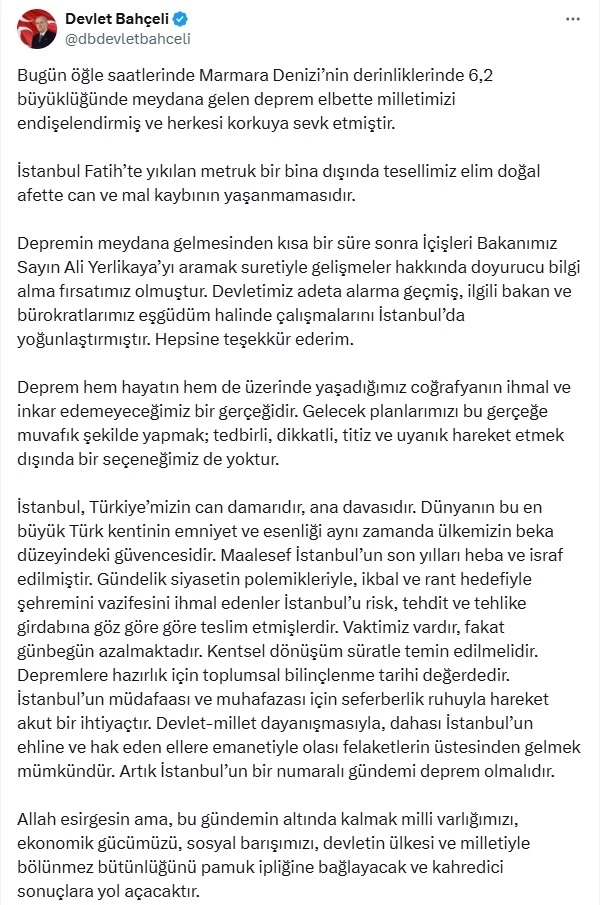 Bahçeli: Artık İstanbul