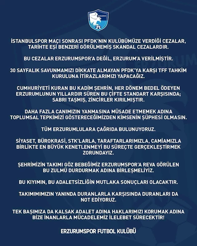 Erzurumspor‘a PFDK‘dan ceza yağdı, 30 sayfalık savunma hazırlandı 