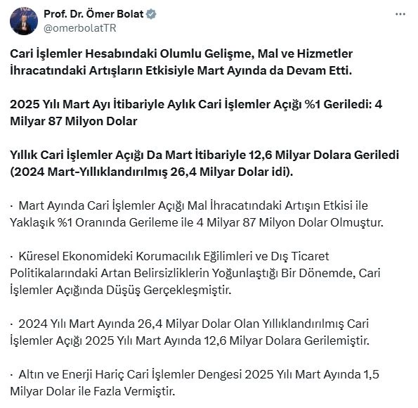 Bakan Bolat: Cari açığın GSYH