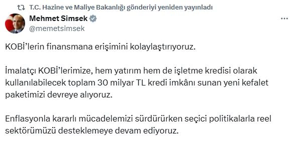 Bakan Şimşek: İmalatçı KOBİ