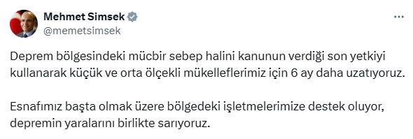 Deprem bölgesinde mücbir sebep hali uzatıldı