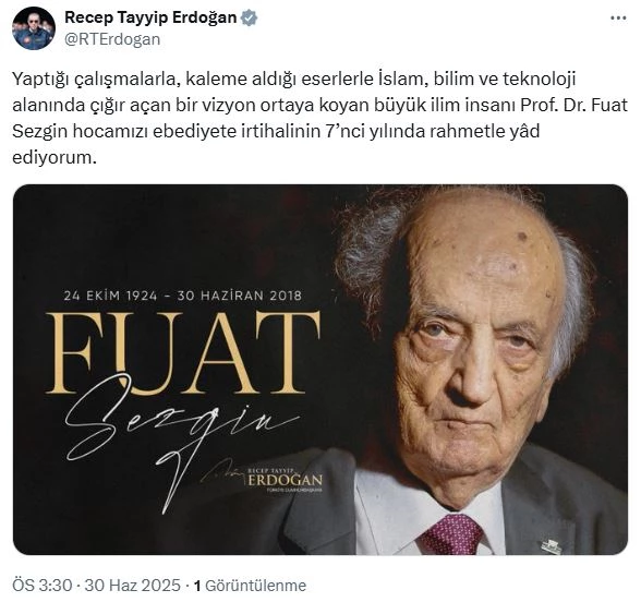 Cumhurbaşkanı Erdoğan, Prof. Dr. Fuat Sezgin