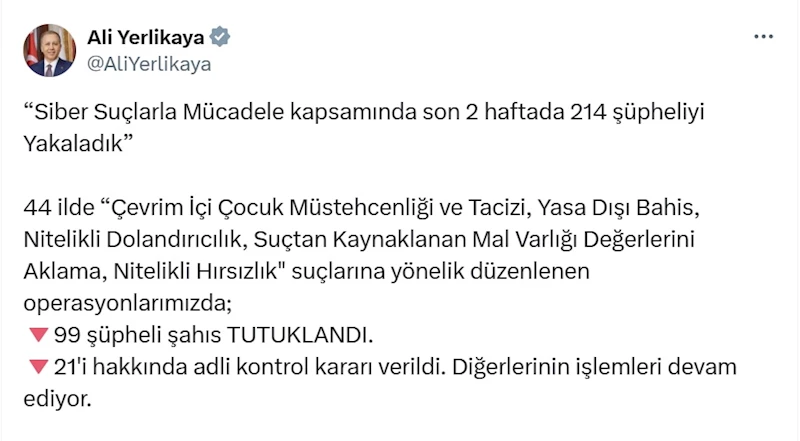 44 ilde siber suç operasyonu: 99 tutuklama