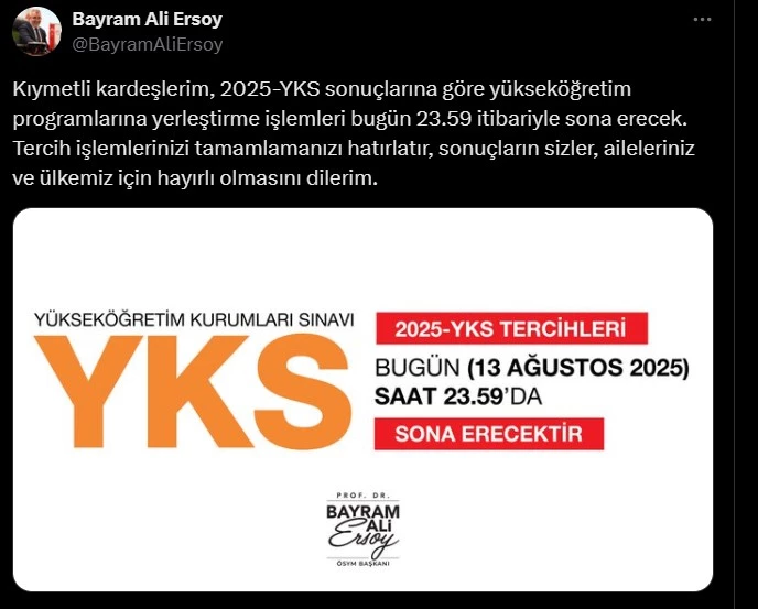 YKS tercih süreci bugün sona eriyor