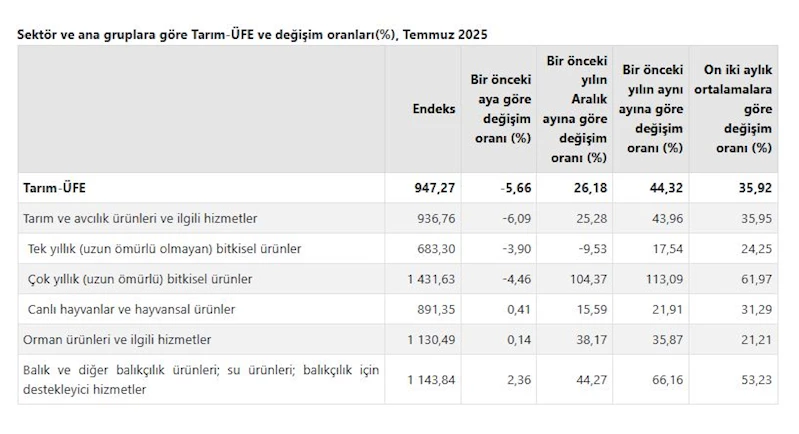 TÜİK: Tarım üretici fiyatları haziranda azaldı