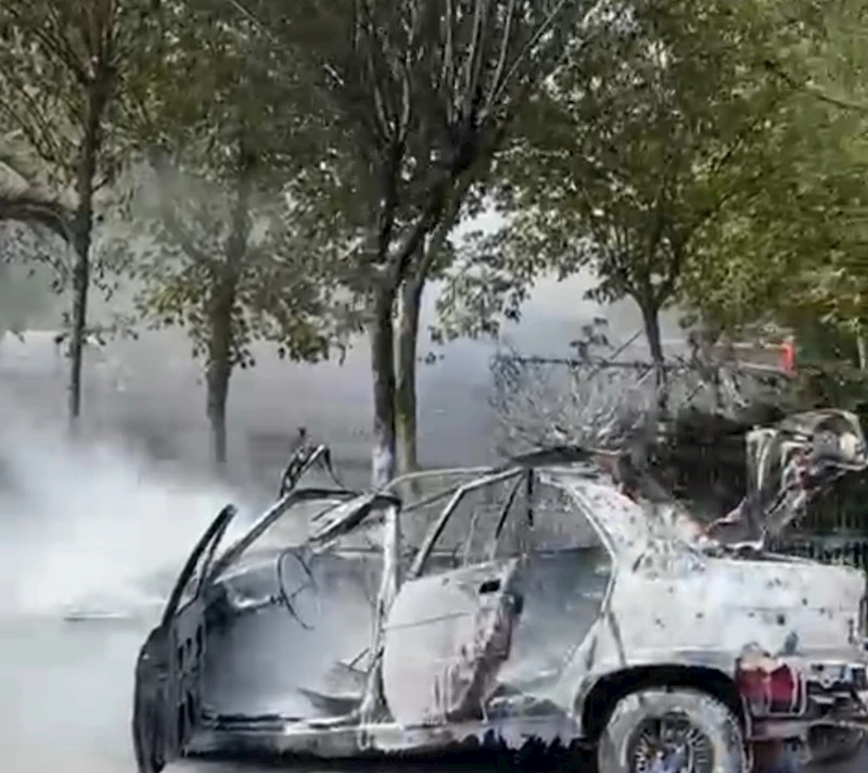 Park halindeki 2 otomobil yandı