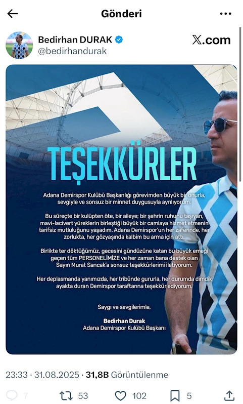 Başkan Durak, istifa etti