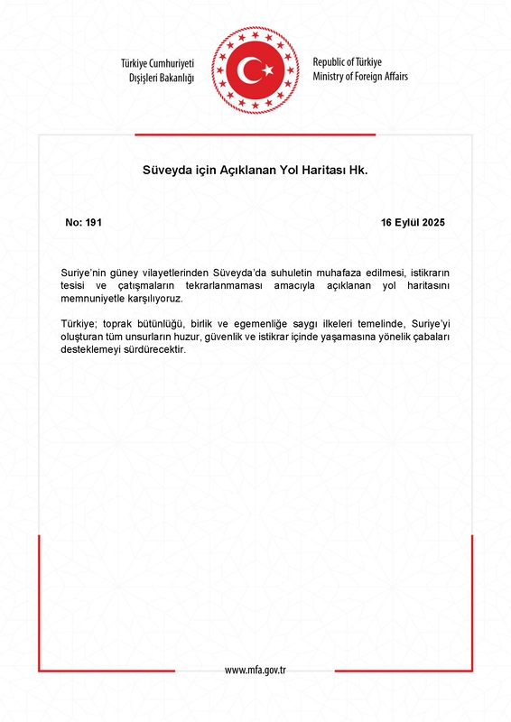 Dışişlerinden Süveyda için açıklanan yol haritası açıklaması