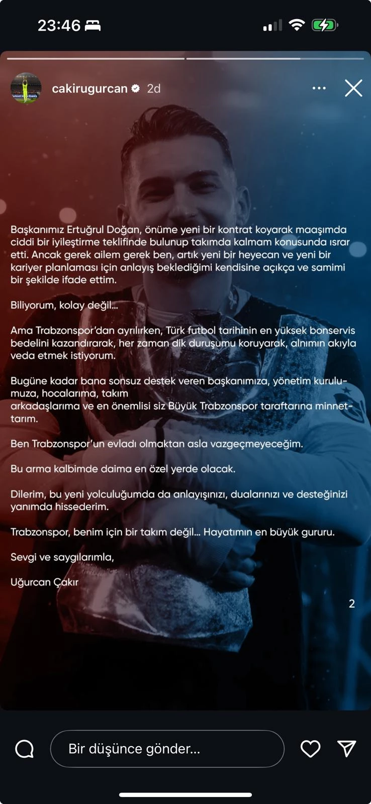 Uğurcan Çakır’dan veda paylaşımı