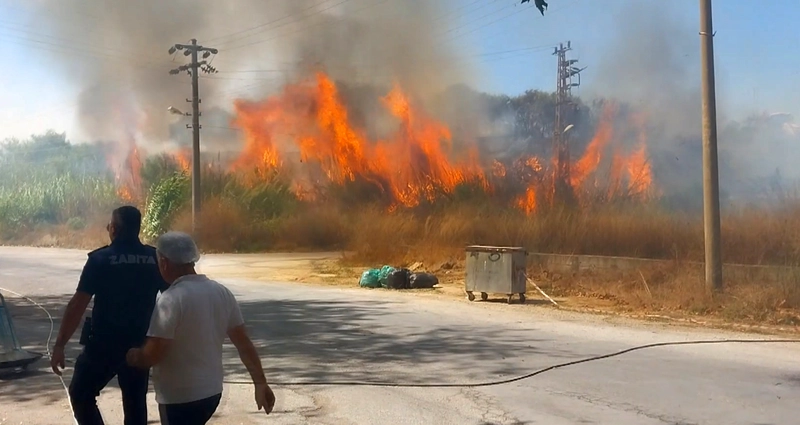 Sazlık yangınına hortum ve yangın tüpleriyle müdahale ettiler 
