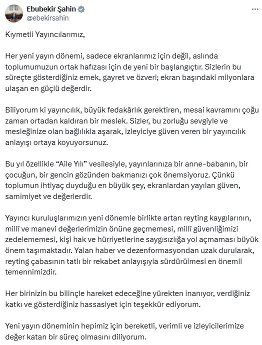 RTÜK Başkanı Şahin