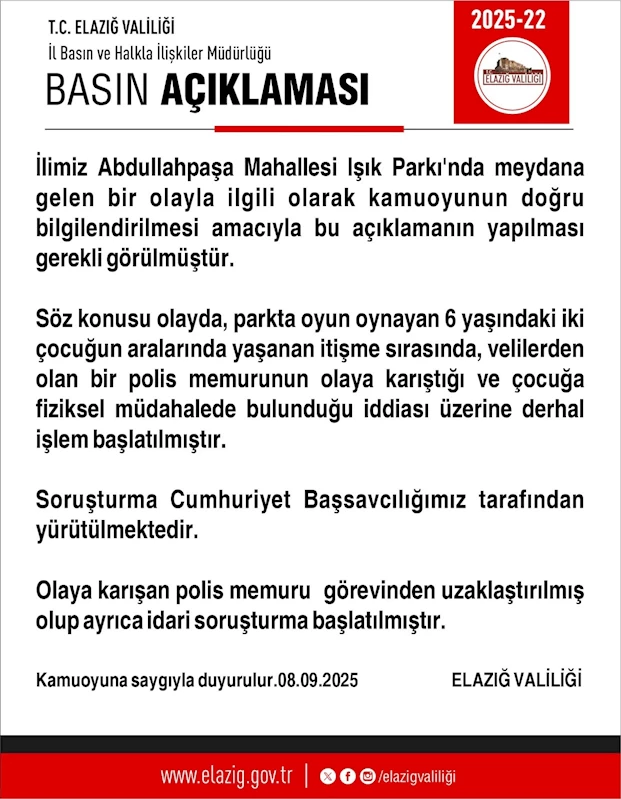 Oğluyla tartışan çocuğa fiziksel müdahale eden polis, görevden uzaklaştırıldı